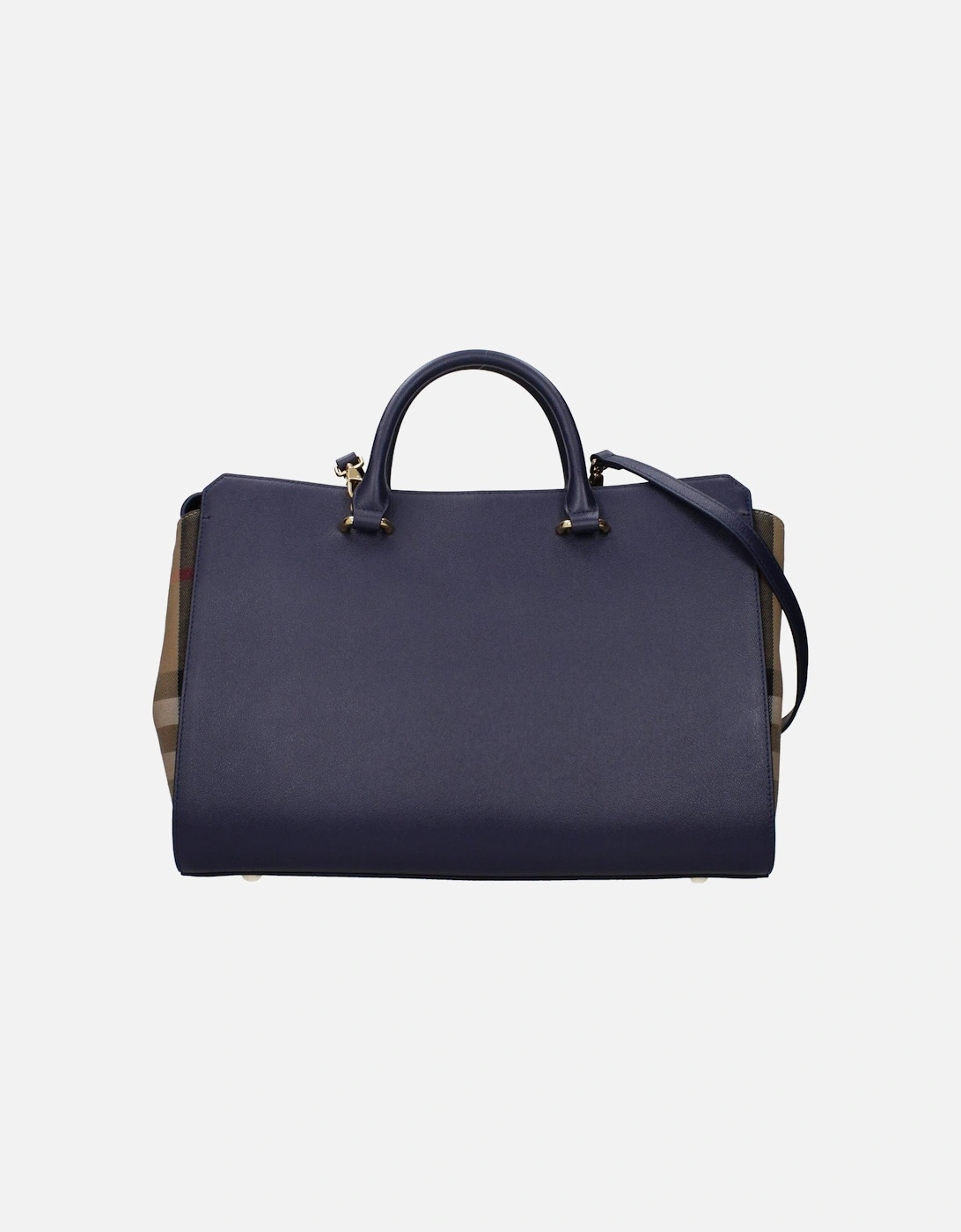 Leather Handbag with Front Logo and Adjustable Strap Women - Blue