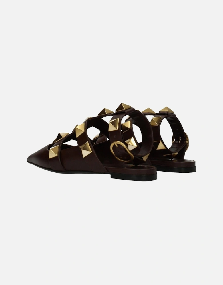 Studded Leather Pointy Toe Sandals Women - Brown