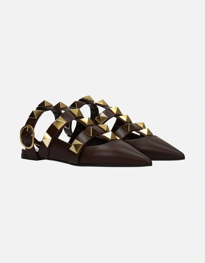 Studded Leather Pointy Toe Sandals Women - Brown
