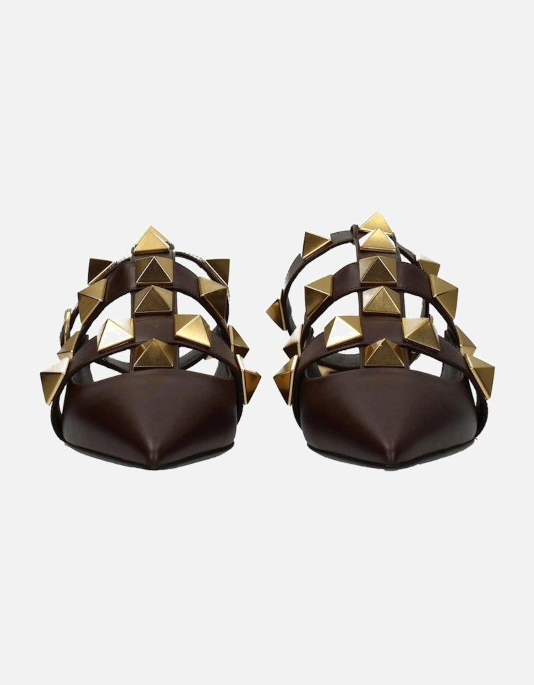 Studded Leather Pointy Toe Sandals Women - Brown