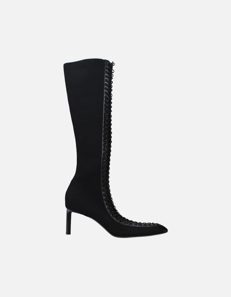 Zip Closure Pointy Toe Mid Heel Boots Women - Black