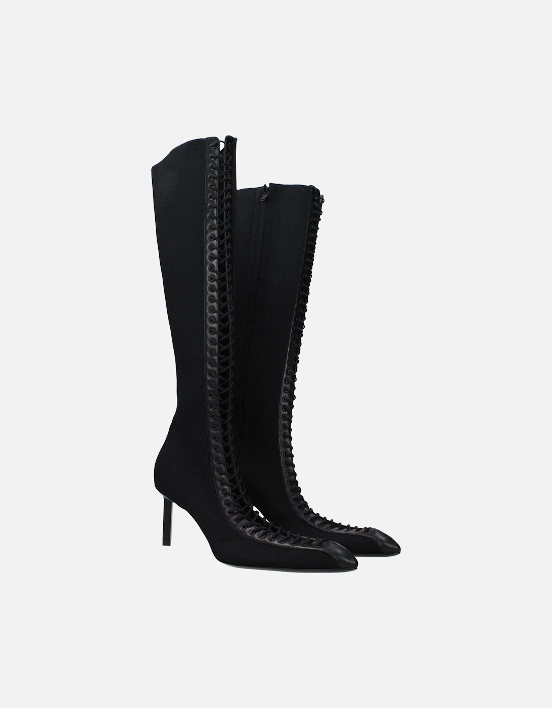 Zip Closure Pointy Toe Mid Heel Boots Women - Black
