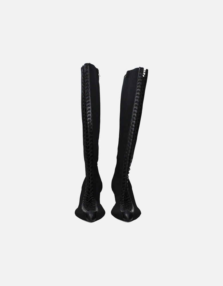 Zip Closure Pointy Toe Mid Heel Boots Women - Black