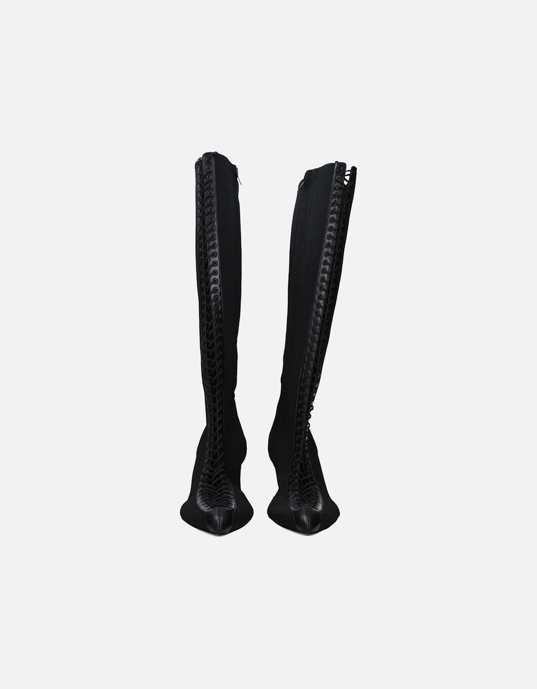 Zip Closure Pointy Toe Mid Heel Boots Women - Black