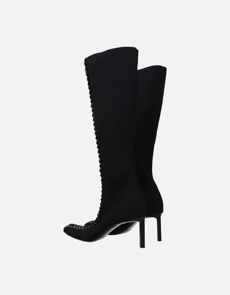 Zip Closure Pointy Toe Mid Heel Boots Women - Black