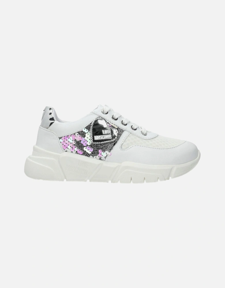 Leather Lace-Up Sneakers with Side Logo Women - White