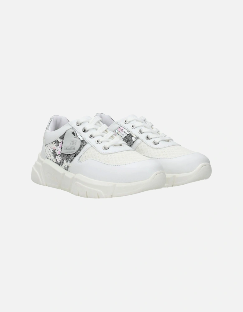 Leather Lace-Up Sneakers with Side Logo Women - White