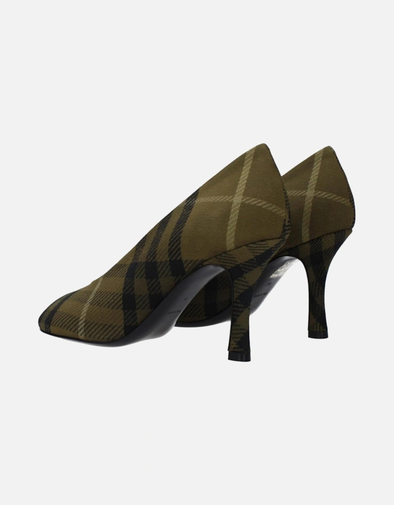 Check Print Fabric Mid Heel Pumps Women - Green Brooches