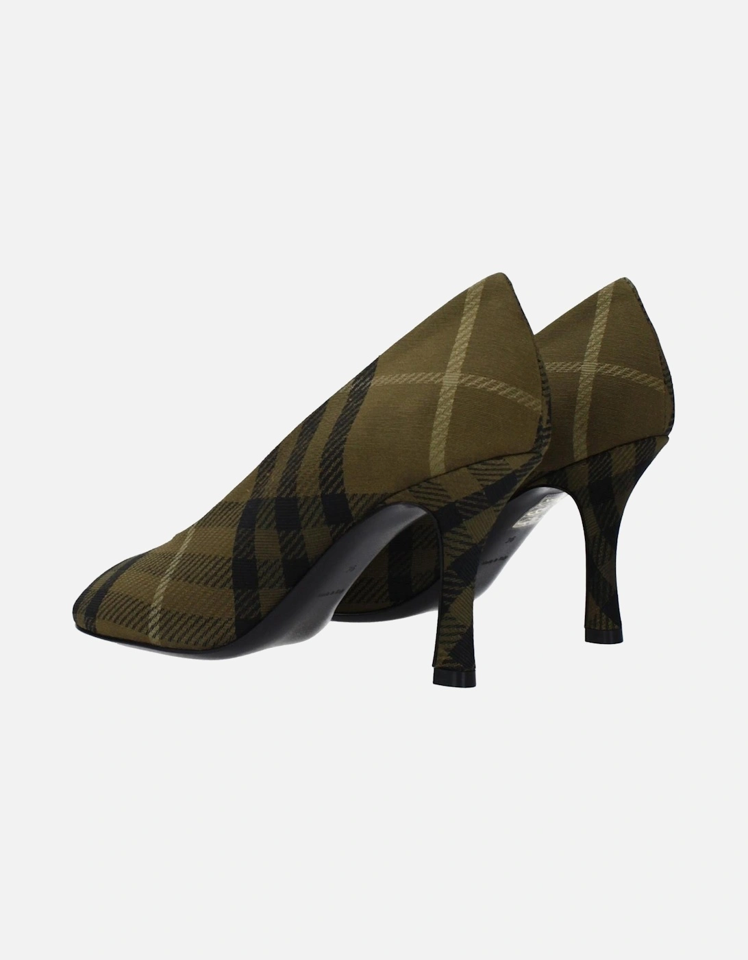 Check Print Fabric Mid Heel Pumps Women - Green Brooches