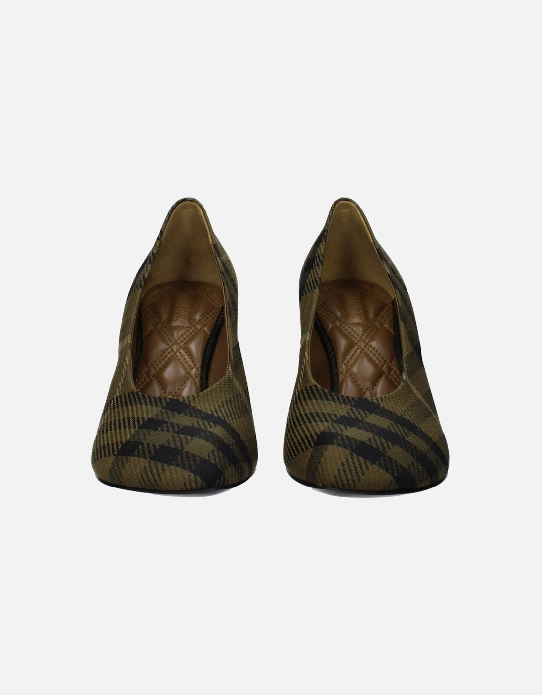 Check Print Fabric Mid Heel Pumps Women - Green Brooches