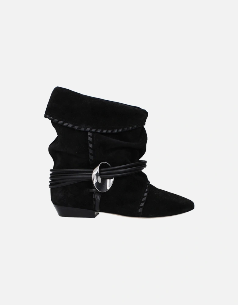 Suede Pointy Toe Ankle Boots with Side Logo Women - Black