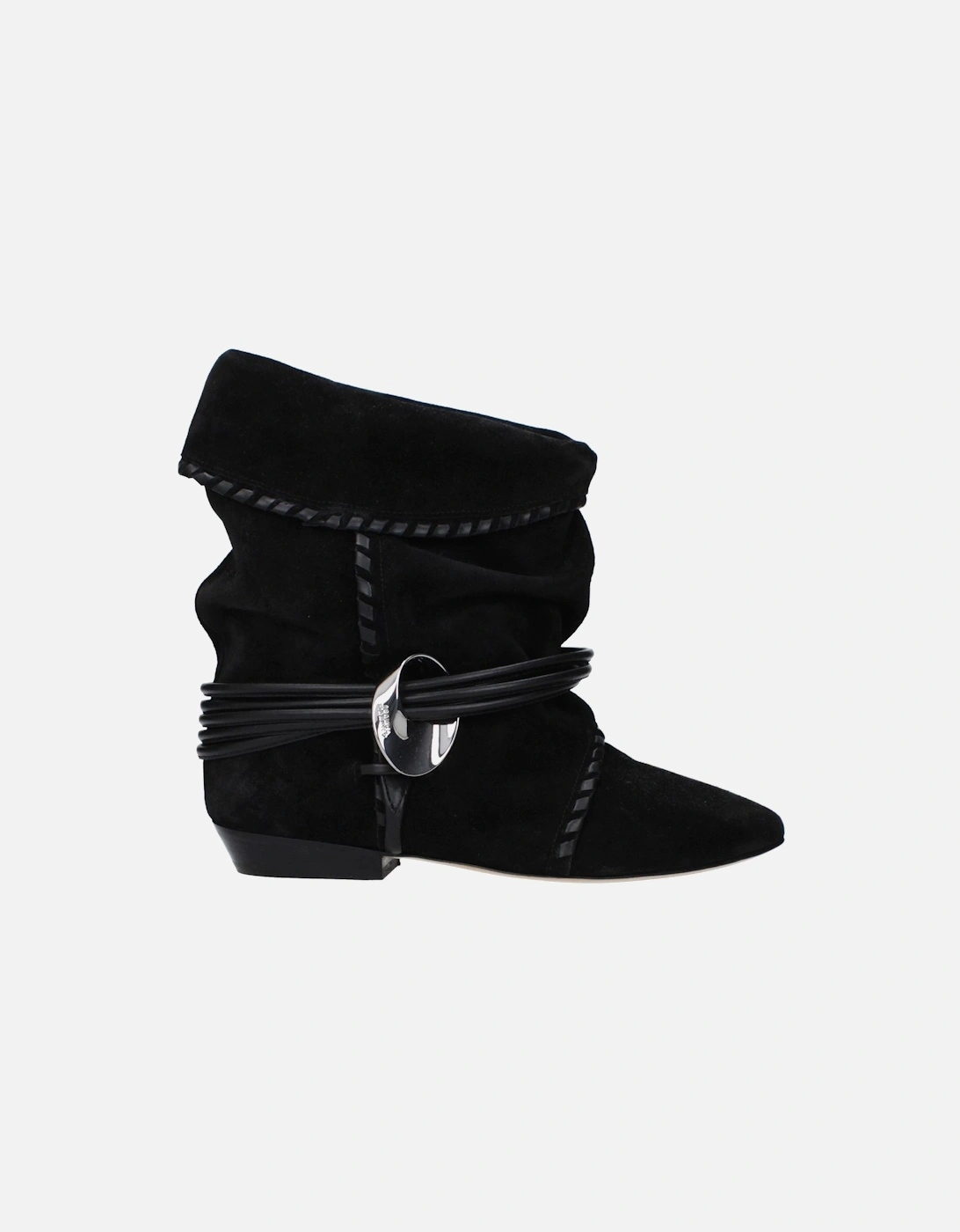Suede Pointy Toe Ankle Boots with Side Logo Women - Black, 6 of 5