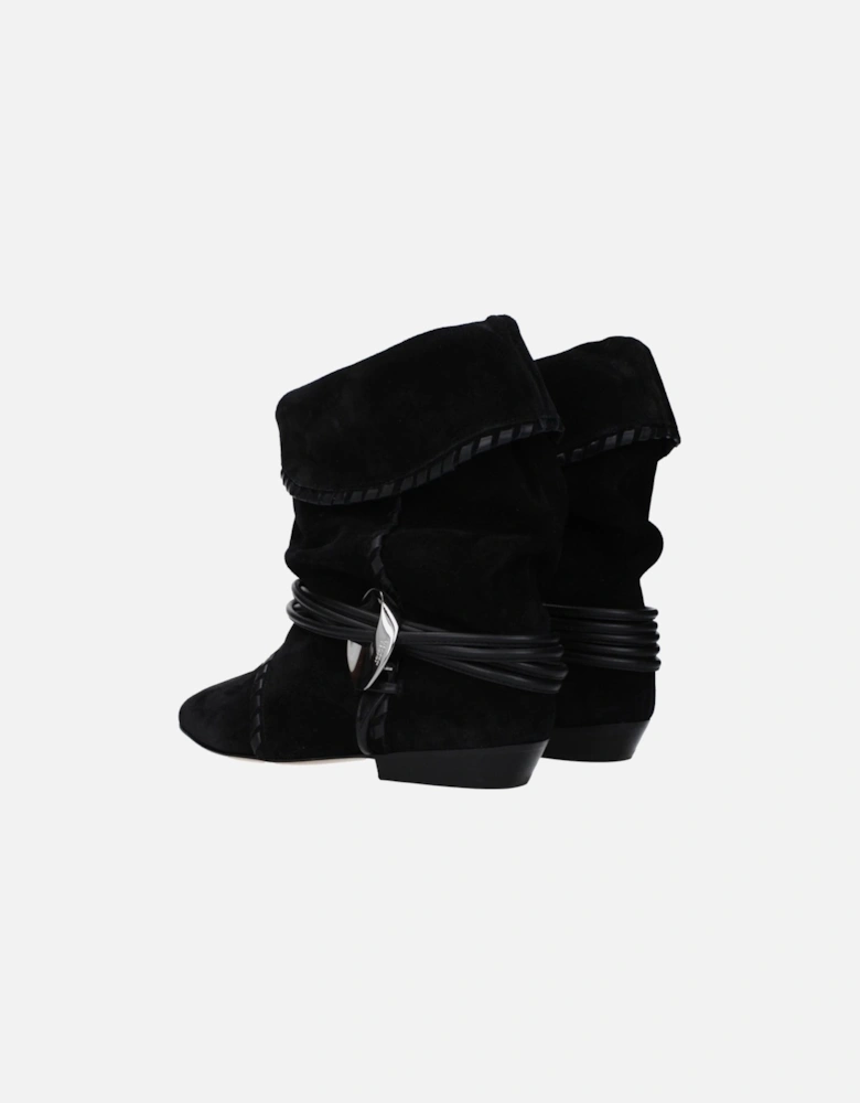 Suede Pointy Toe Ankle Boots with Side Logo Women - Black