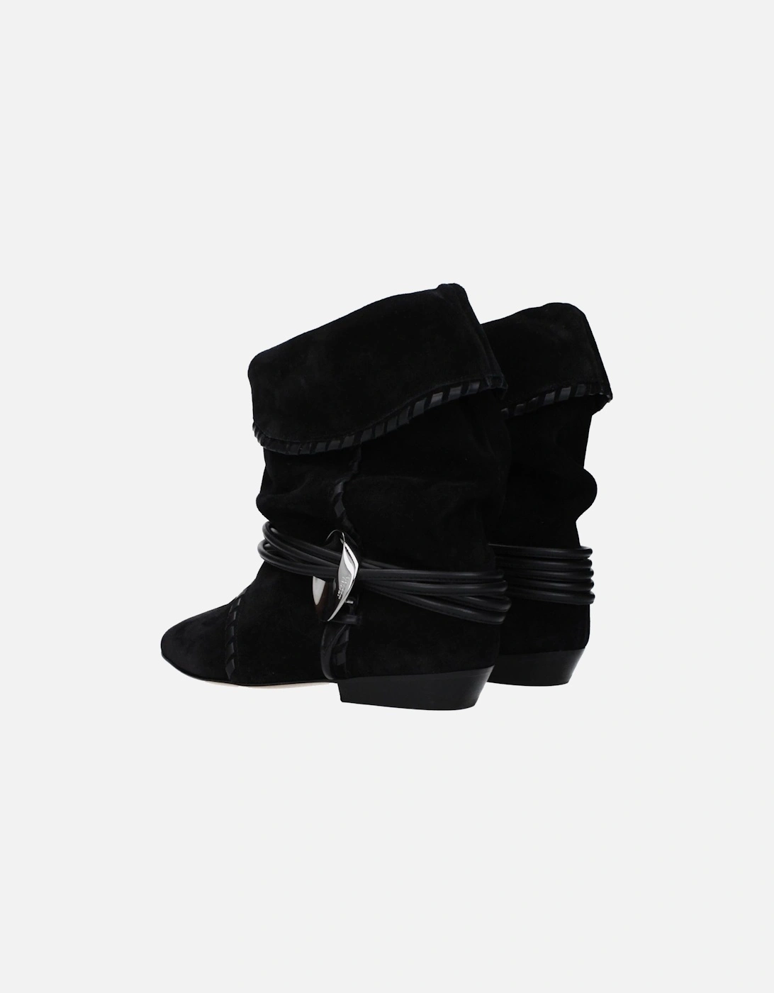 Suede Pointy Toe Ankle Boots with Side Logo Women - Black