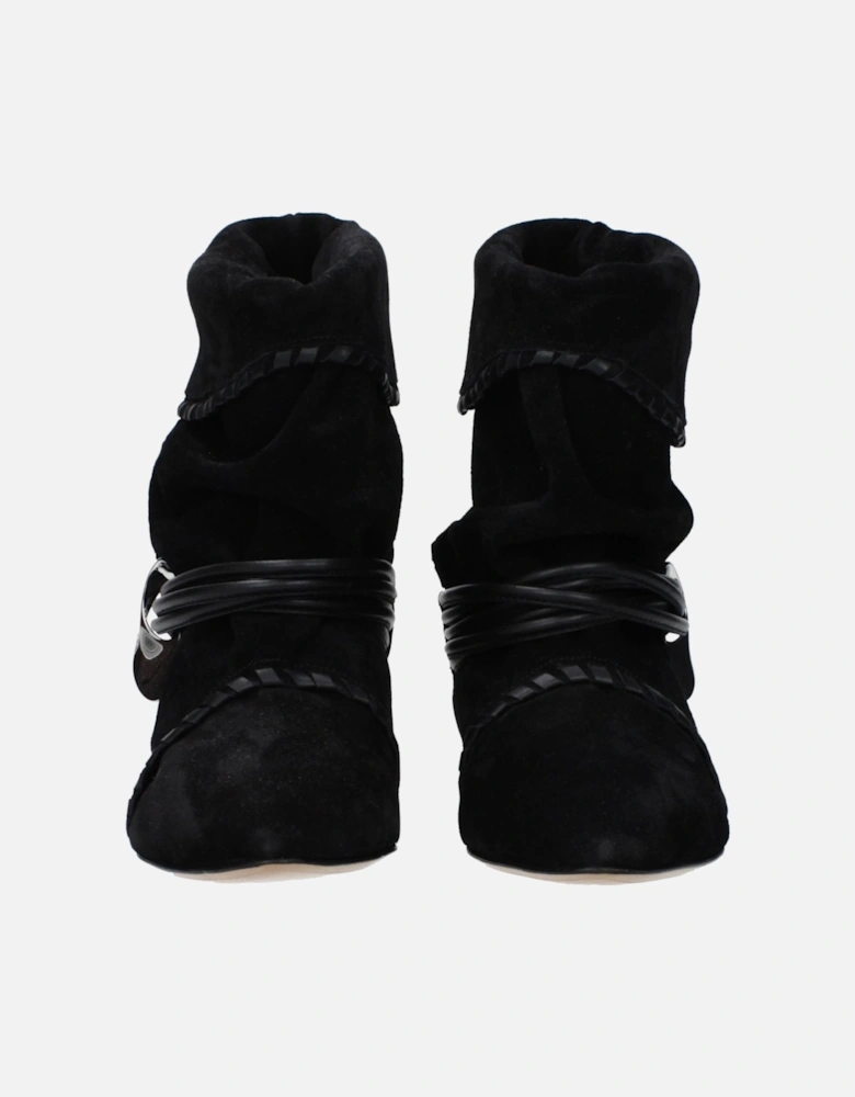 Suede Pointy Toe Ankle Boots with Side Logo Women - Black
