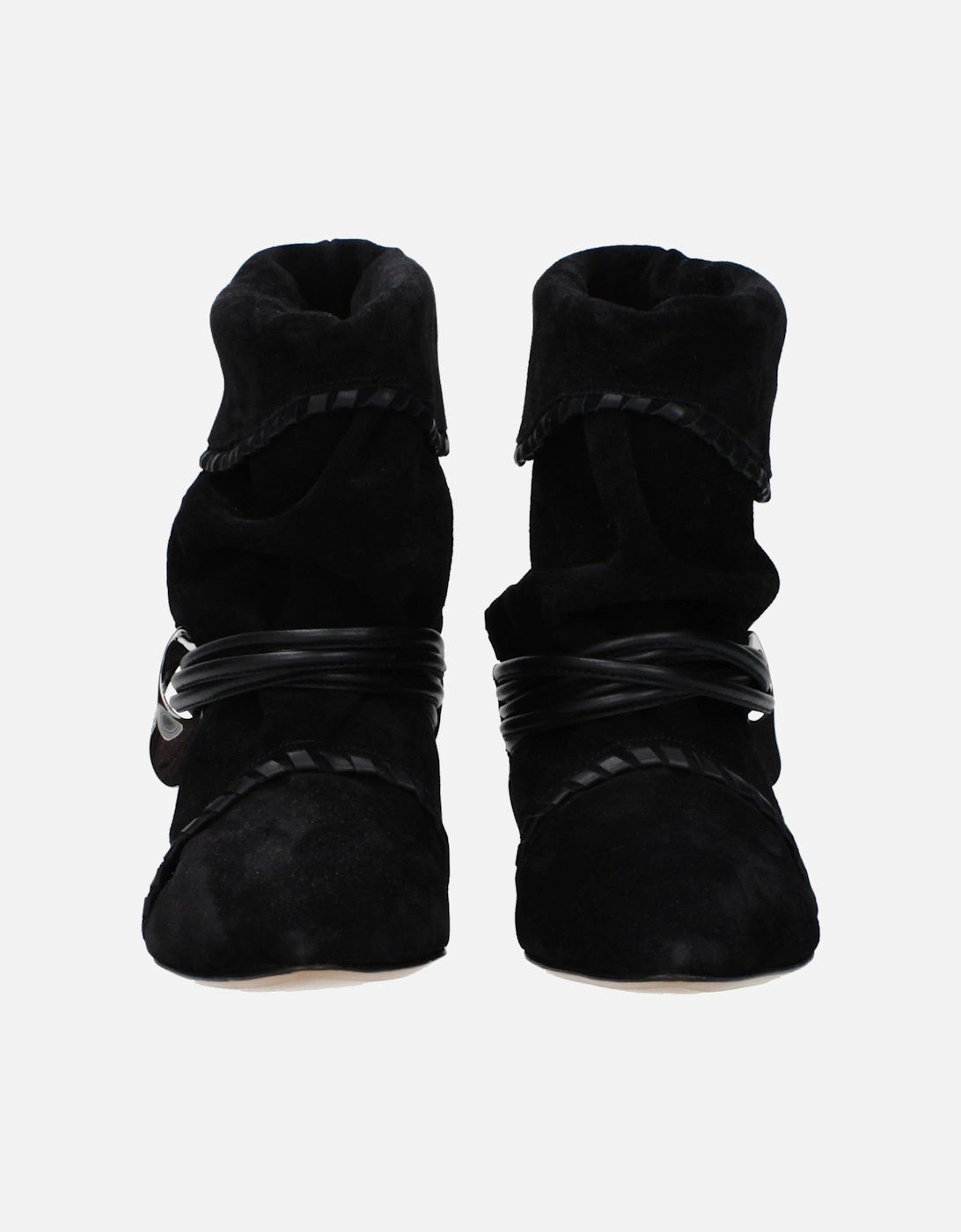 Suede Pointy Toe Ankle Boots with Side Logo Women - Black