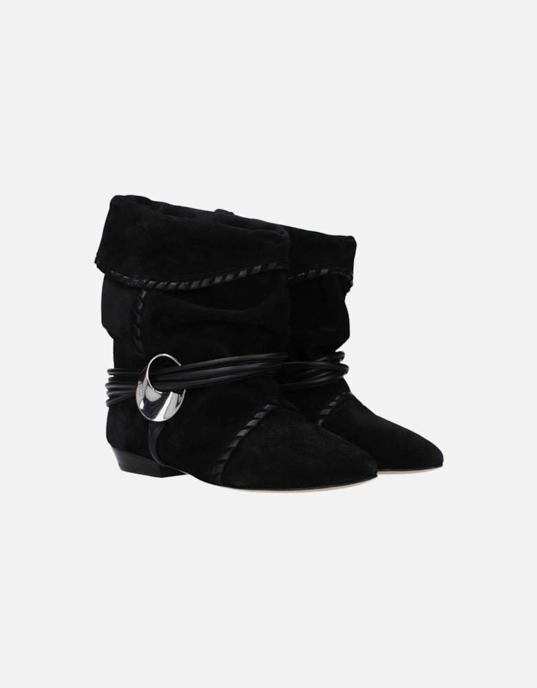 Suede Pointy Toe Ankle Boots with Side Logo Women - Black