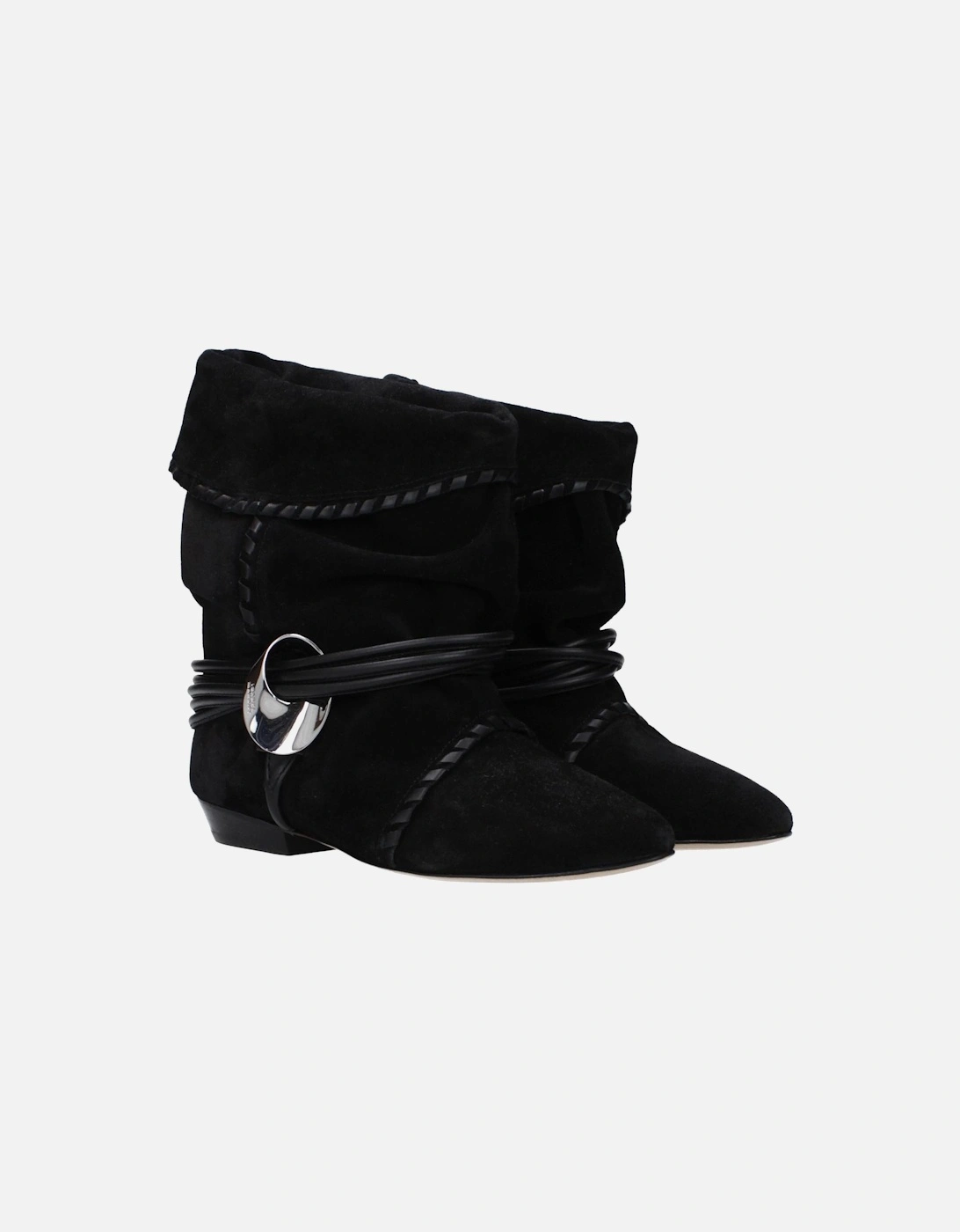 Suede Pointy Toe Ankle Boots with Side Logo Women - Black