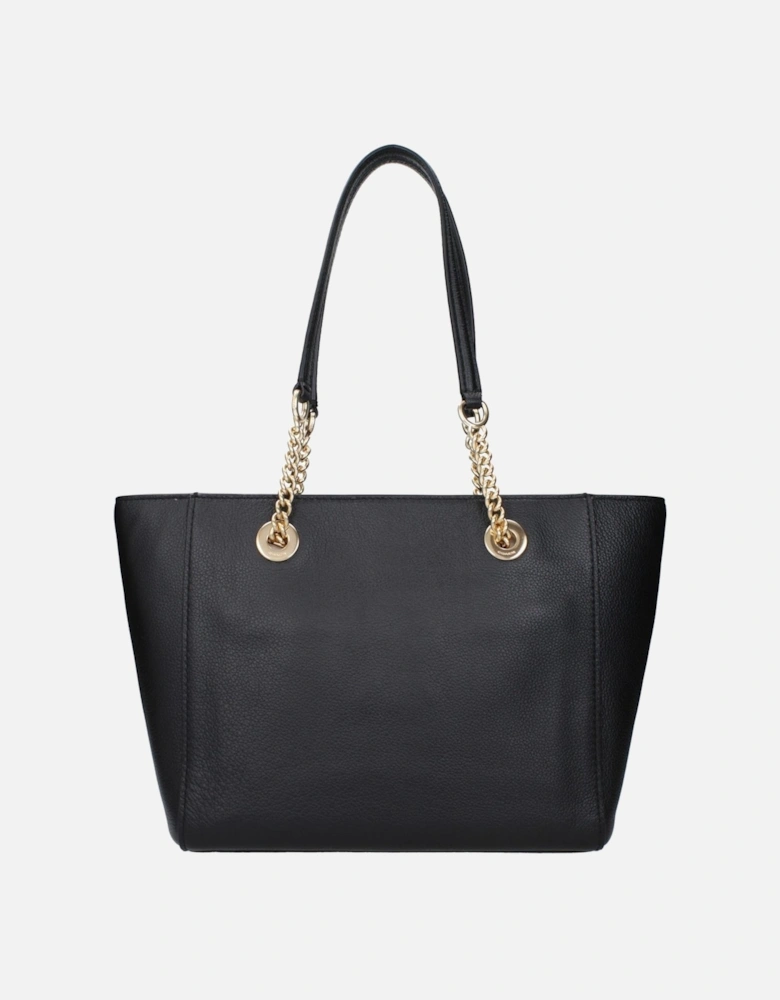 Leather Shoulder Bag with Front Logo and Zip Closure Women - Black