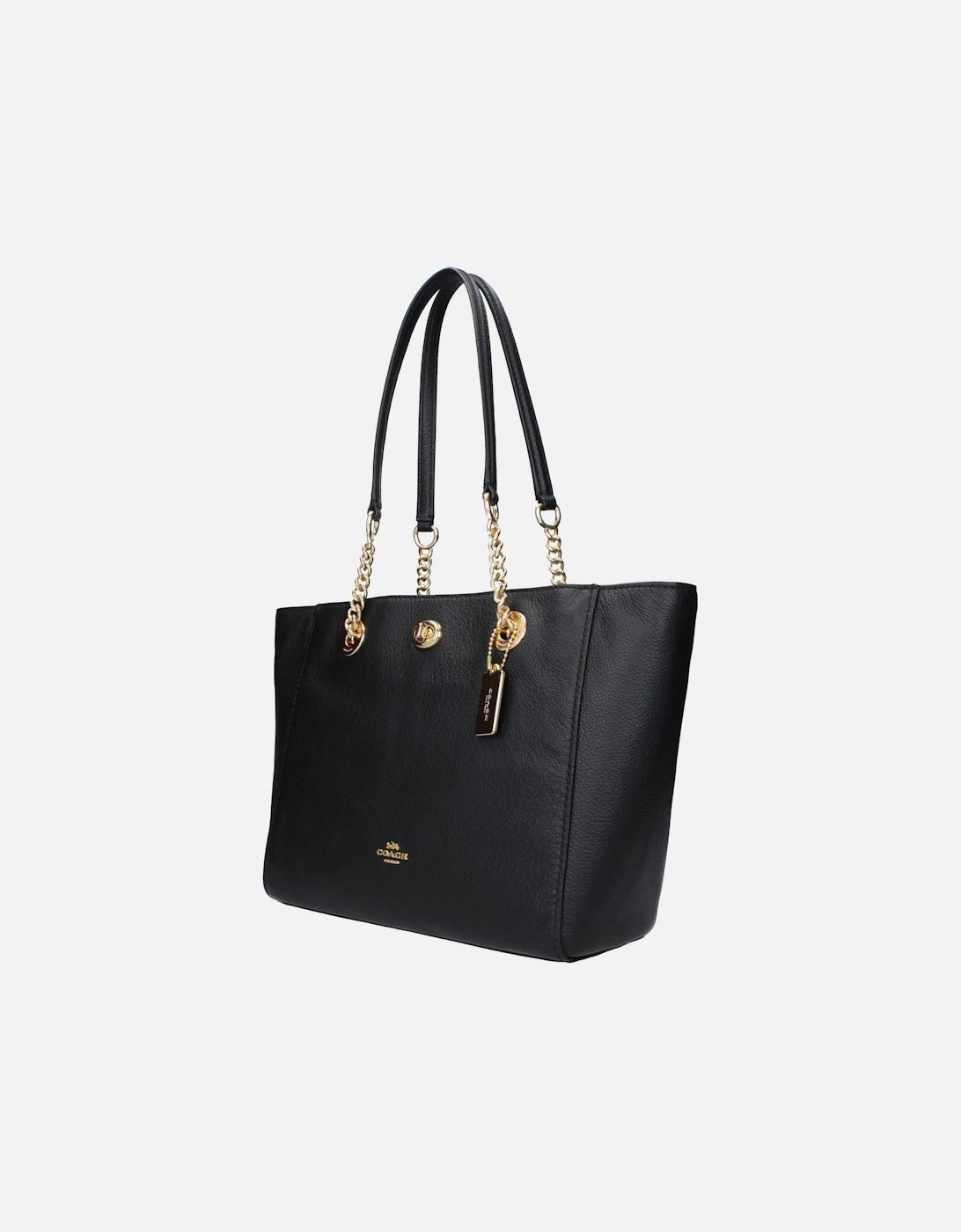 Leather Shoulder Bag with Front Logo and Zip Closure Women - Black