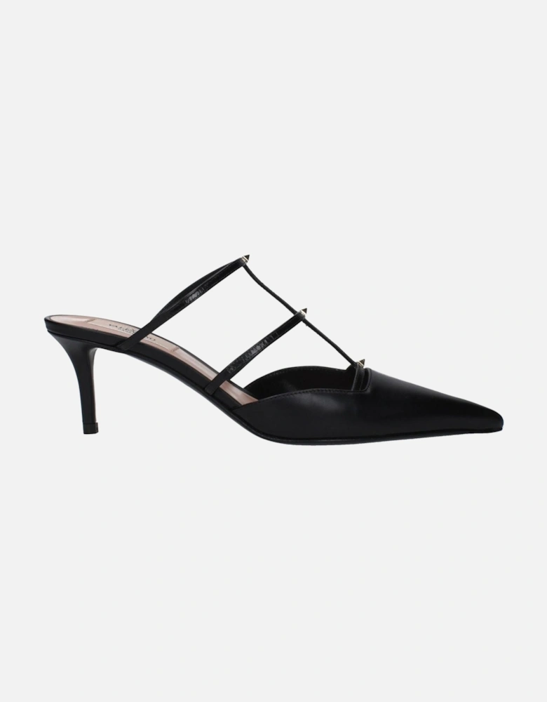 Studded Leather Mid Heel Sandals Women - Black