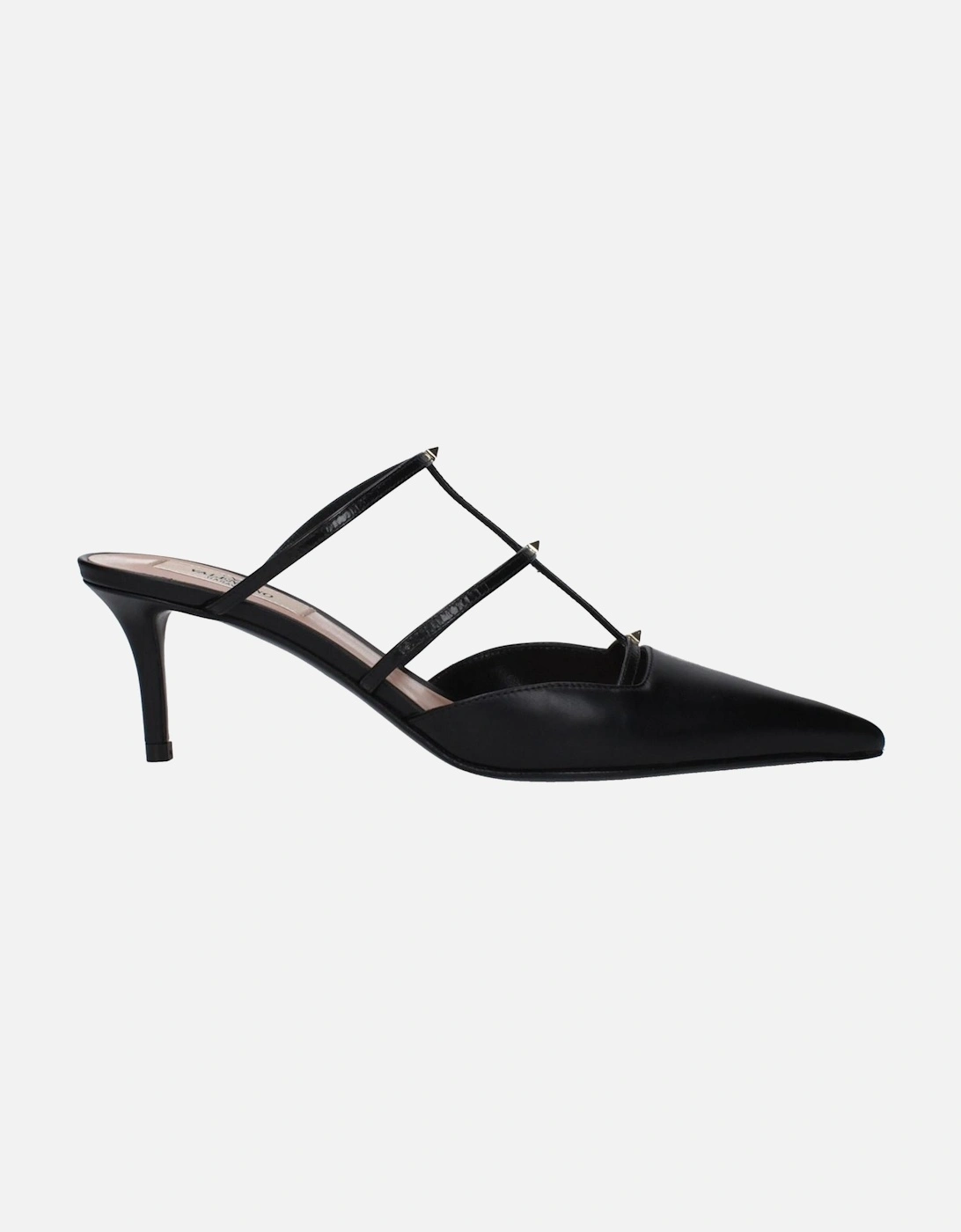 Studded Leather Mid Heel Sandals Women - Black, 6 of 5