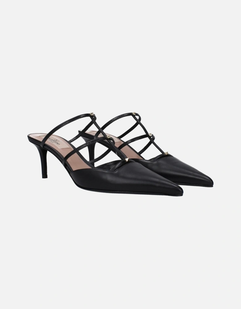 Studded Leather Mid Heel Sandals Women - Black