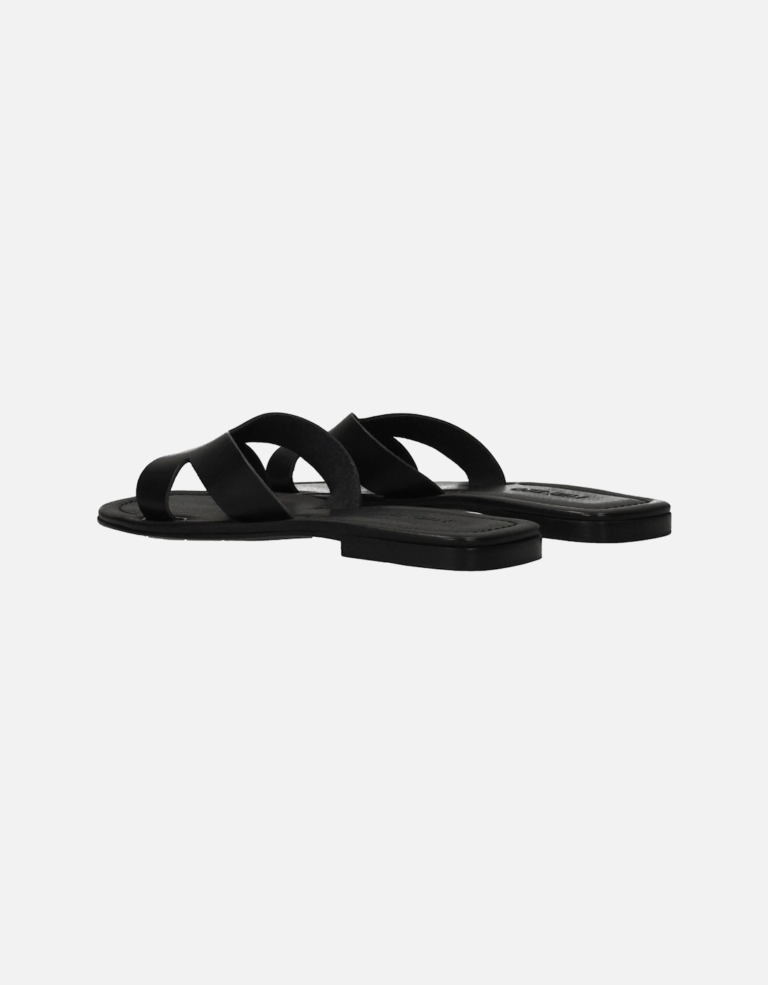 Leather Open Toe Slippers with Flat Heel Women - Black Sandals