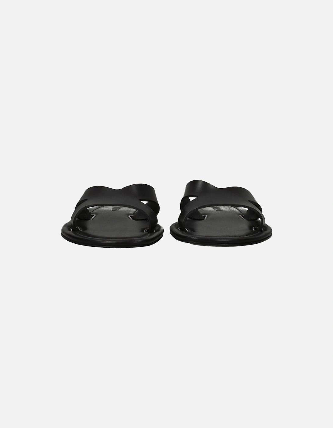 Leather Open Toe Slippers with Flat Heel Women - Black Sandals