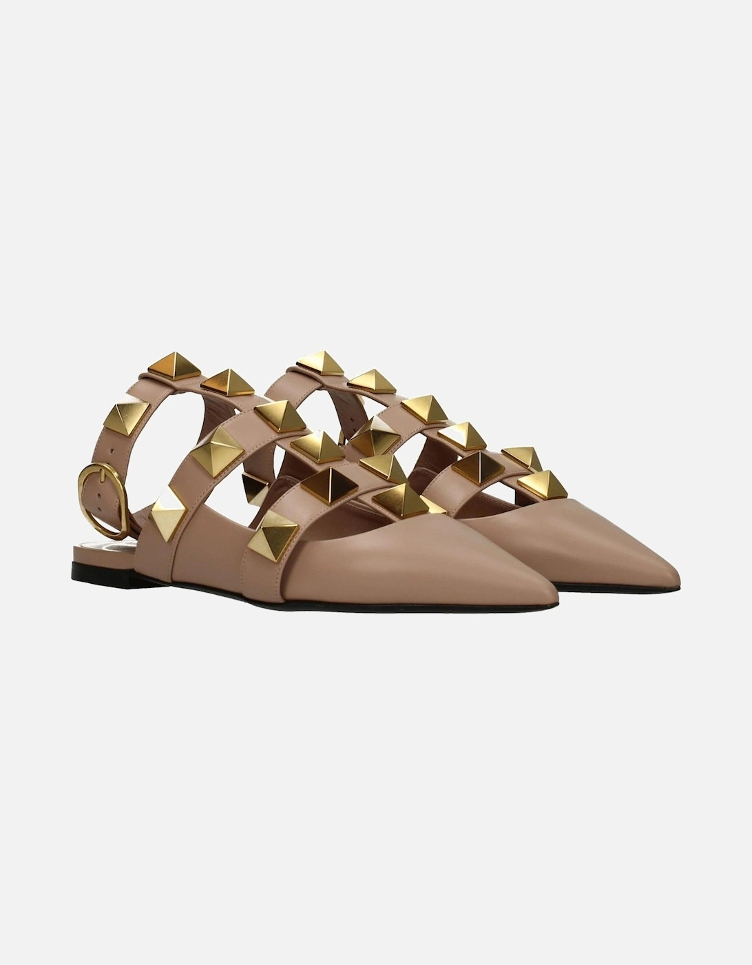 Studded Leather Pointy Toe Sandals with Buckle Closure Women - Pink