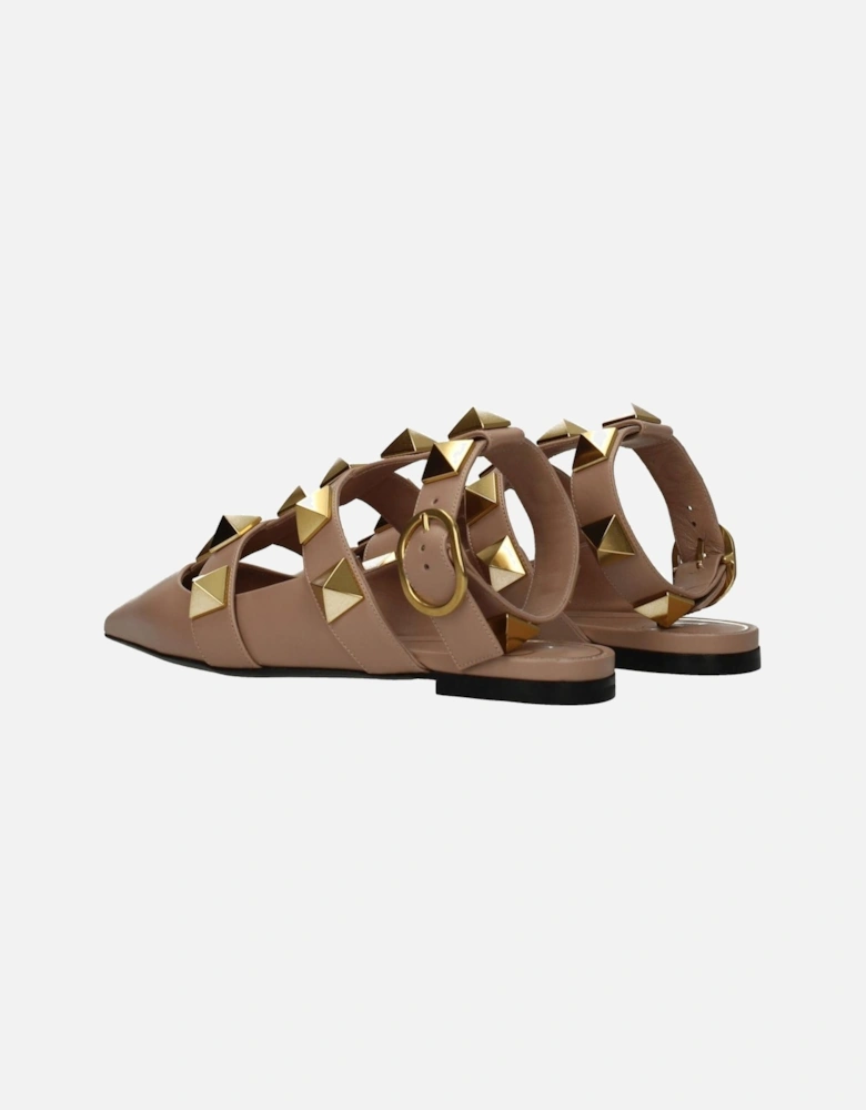 Studded Leather Pointy Toe Sandals with Buckle Closure Women - Pink