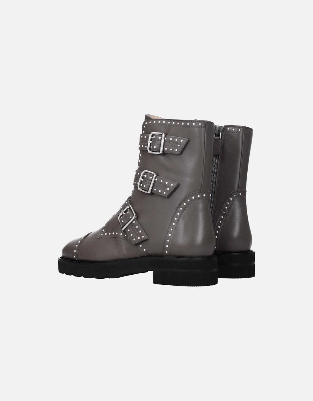 Beaded Leather Ankle Boots with Buckle Closure Women - Gray