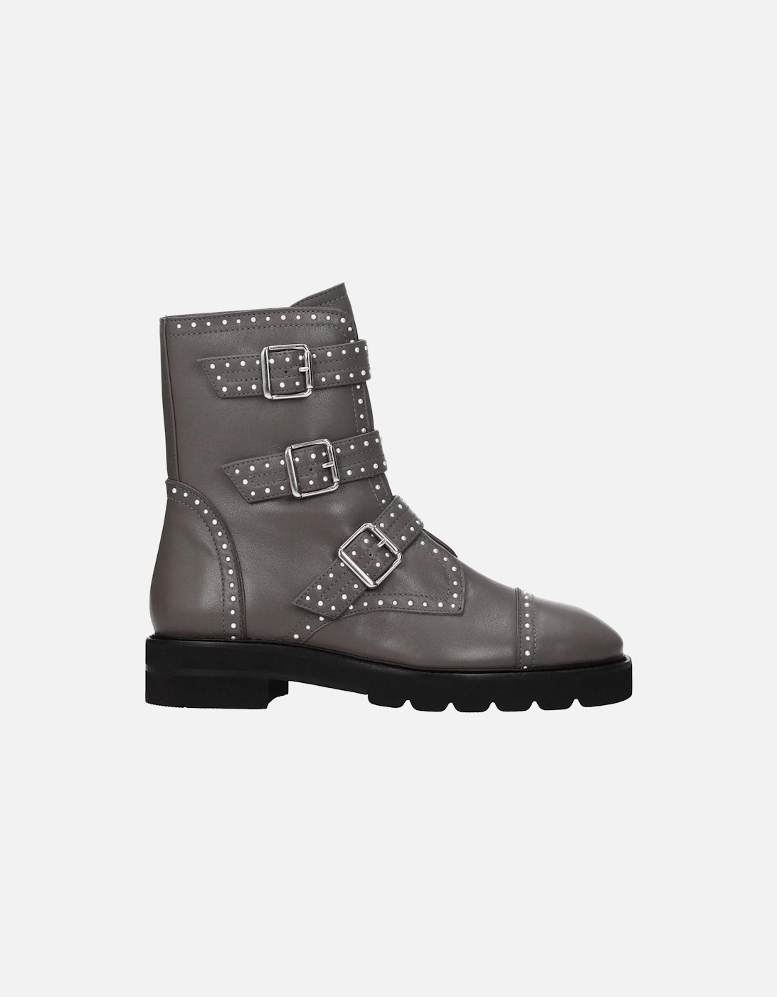 Beaded Leather Ankle Boots with Buckle Closure Women - Gray, 5 of 4