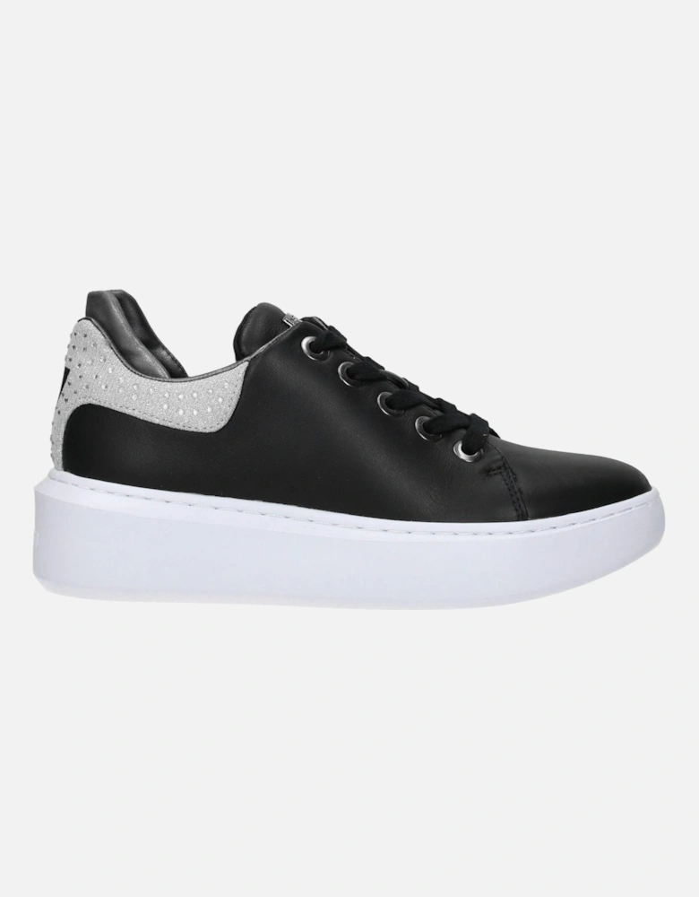 Rhinestone Embellished Lace-Up Wedge Sneakers Women - Black