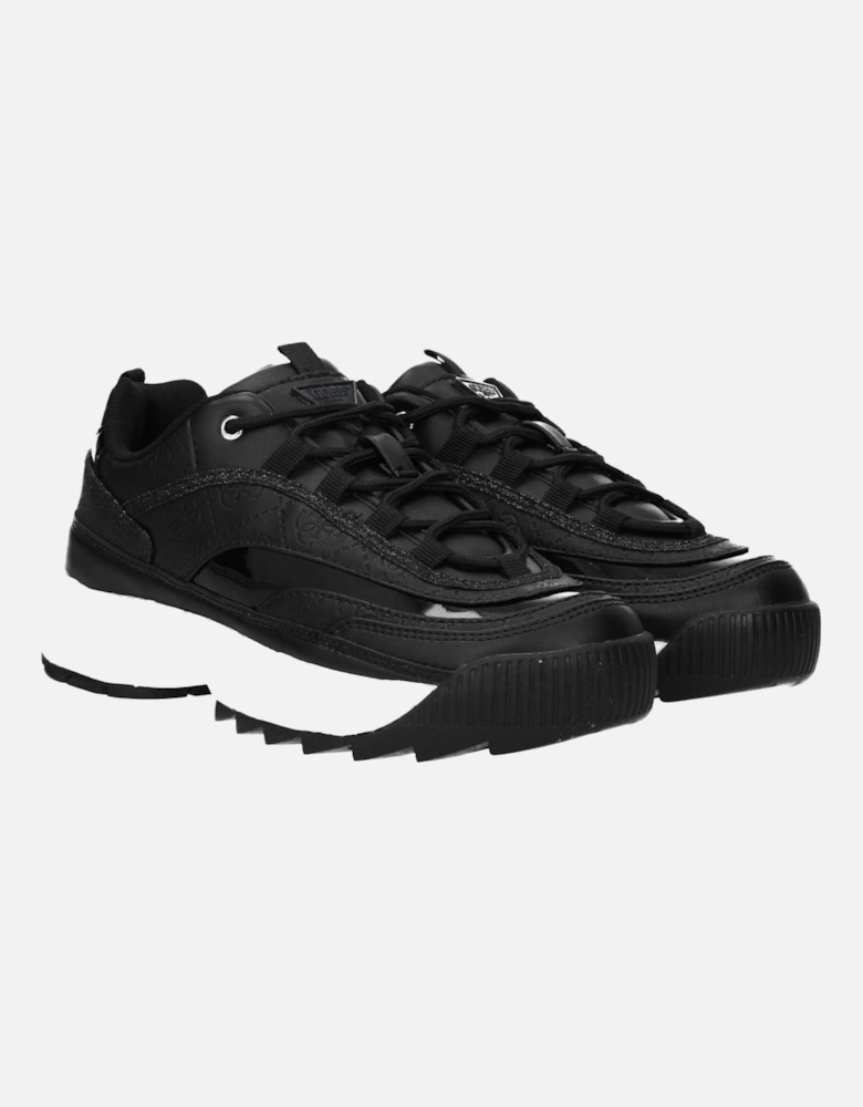 Glitter Logo Lace-Up Sneakers with Mid Heels Women - Black