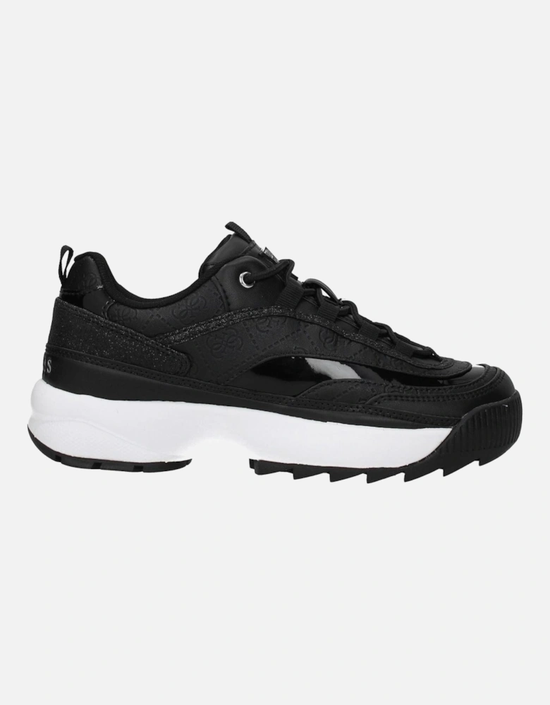 Glitter Logo Lace-Up Sneakers with Mid Heels Women - Black