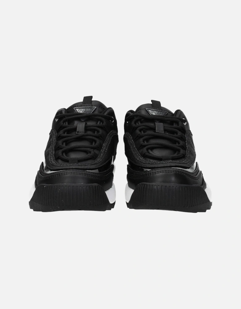 Glitter Logo Lace-Up Sneakers with Mid Heels Women - Black