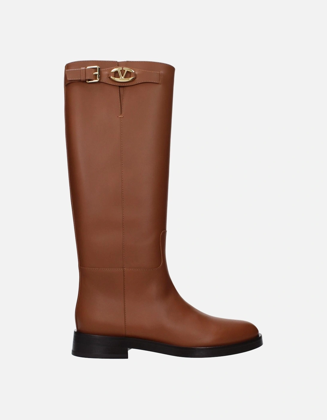 Leather Boots with Buckle Closure and Side Logo Women - Brown, 6 of 5