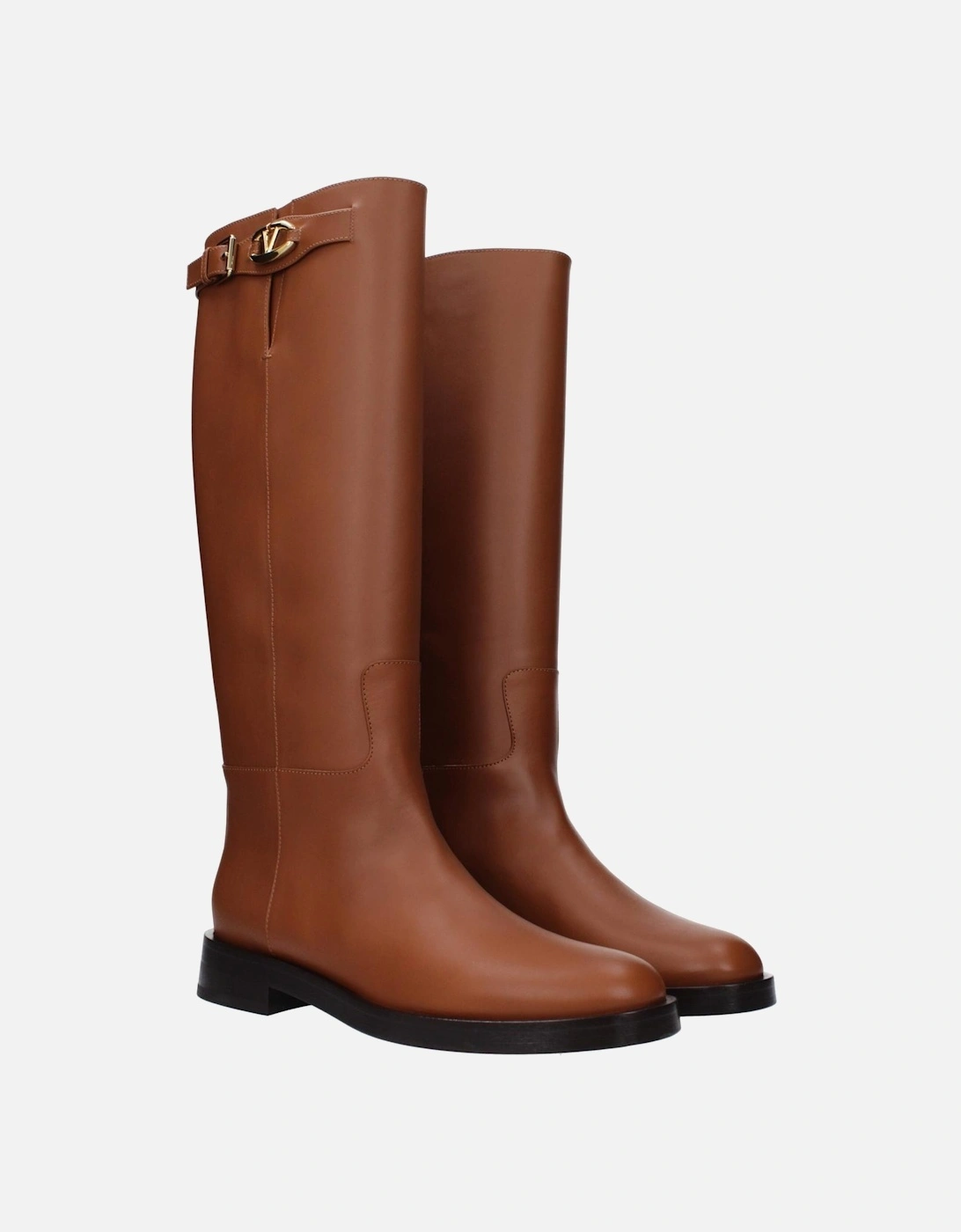 Leather Boots with Buckle Closure and Side Logo Women - Brown