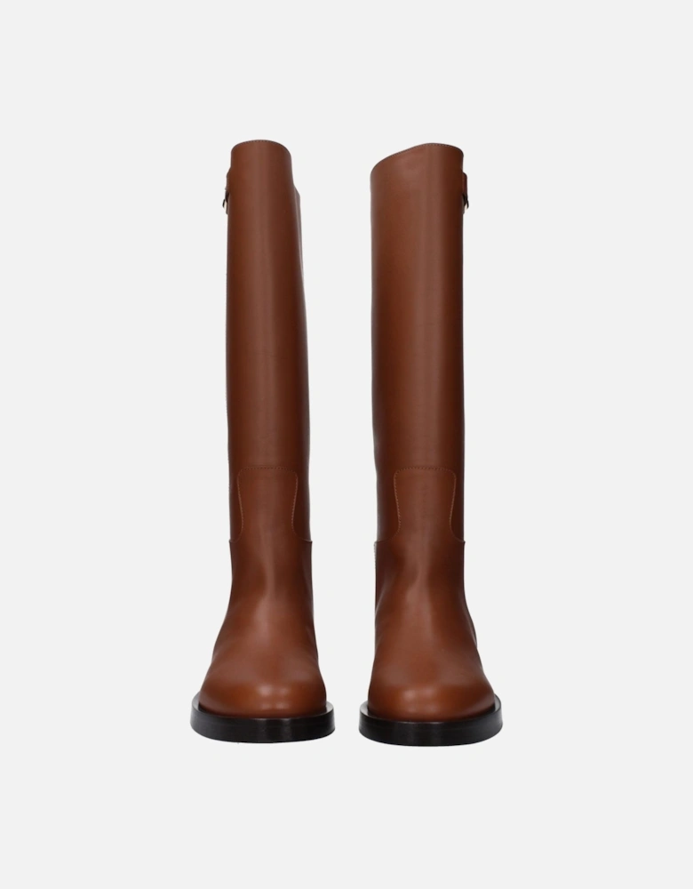 Leather Boots with Buckle Closure and Side Logo Women - Brown