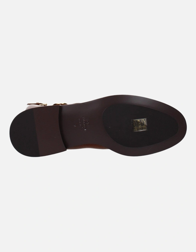 Leather Boots with Buckle Closure and Side Logo Women - Brown
