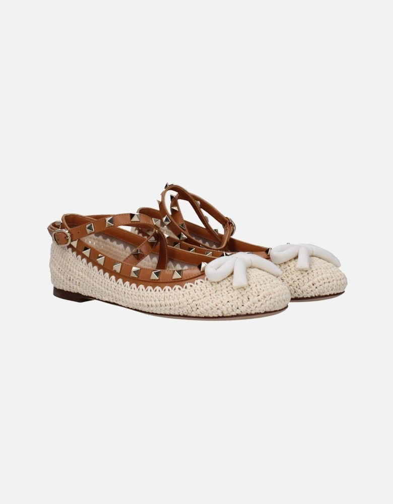 Raffia Ballet Flats with Studded Detail Women - Beige Shoes