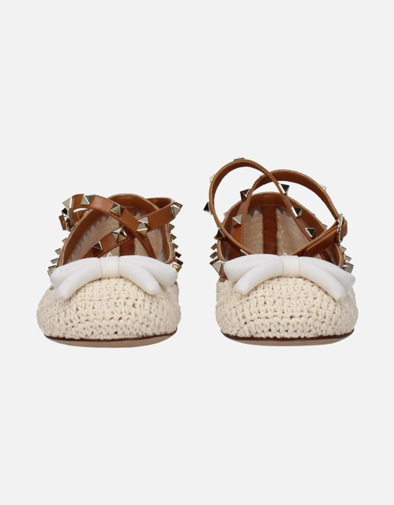 Raffia Ballet Flats with Studded Detail Women - Beige Shoes