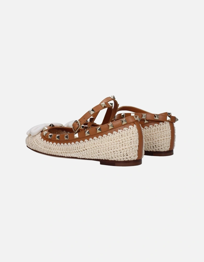 Raffia Ballet Flats with Studded Detail Women - Beige Shoes