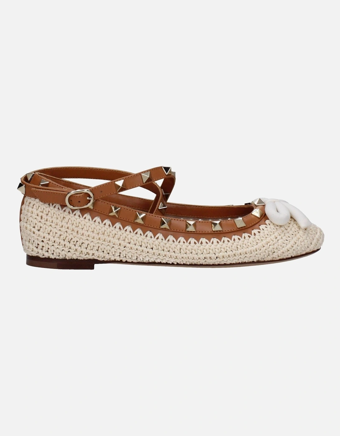 Raffia Ballet Flats with Studded Detail Women - Beige Shoes, 6 of 5
