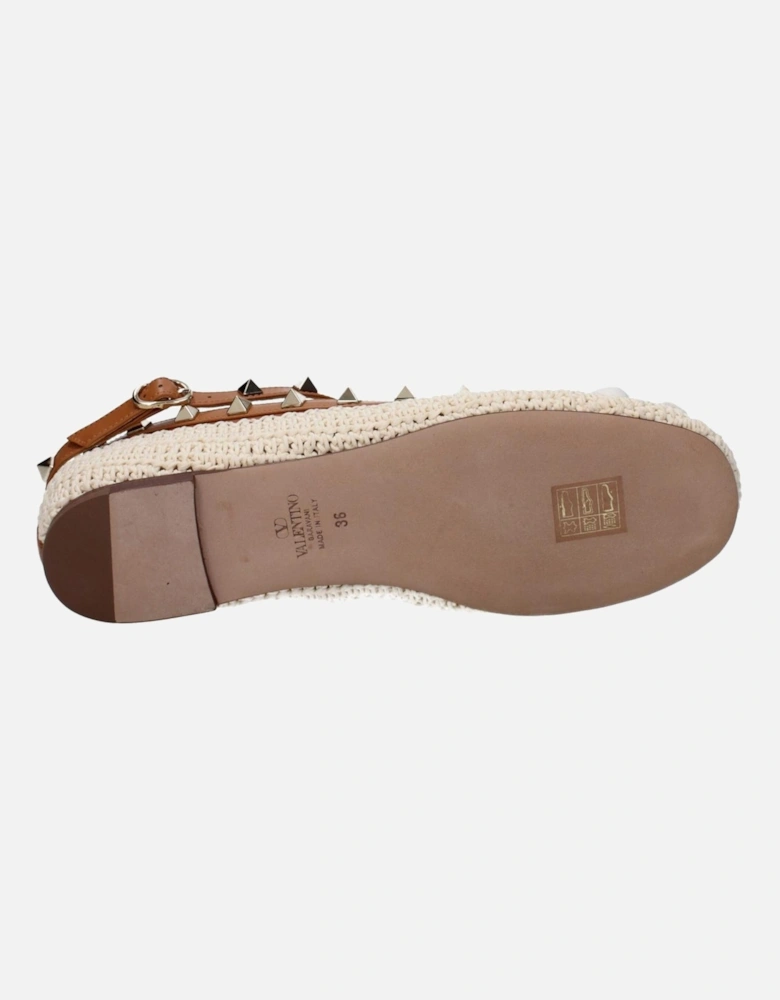 Raffia Ballet Flats with Studded Detail Women - Beige Shoes