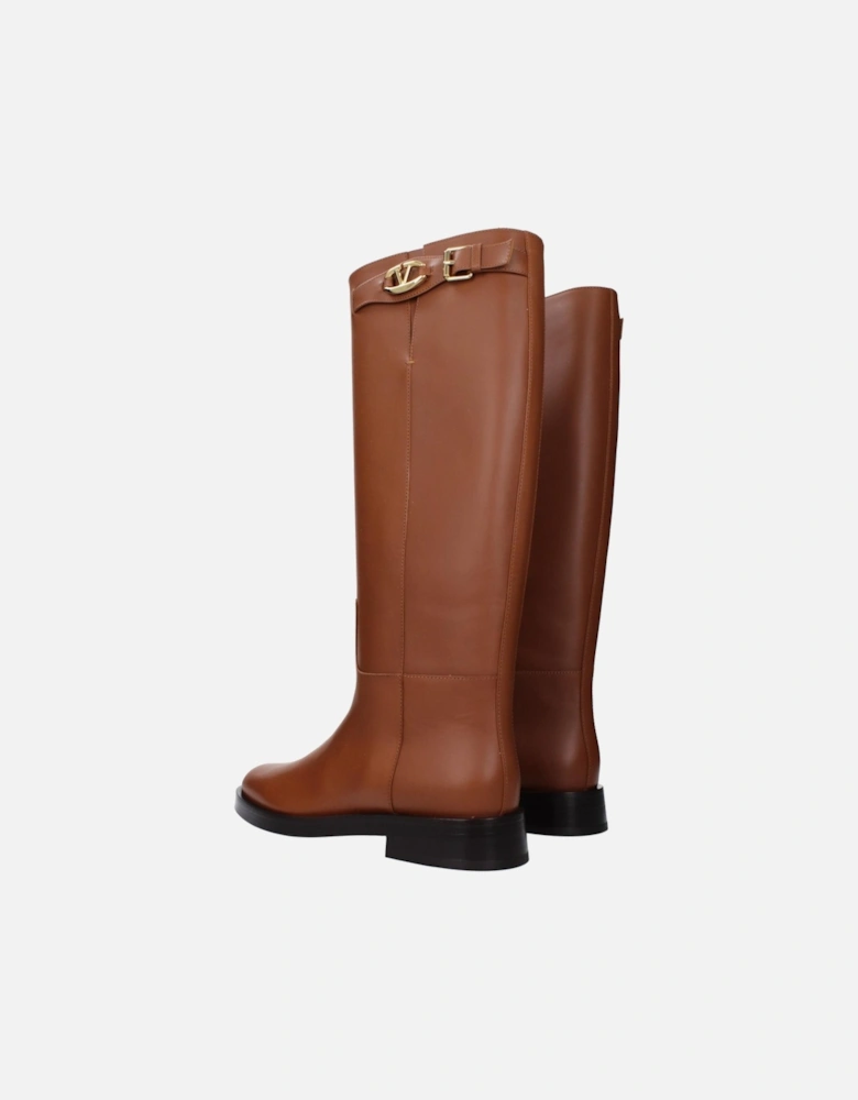 Leather Boots with Buckle Closure and Side Logo Women - Brown