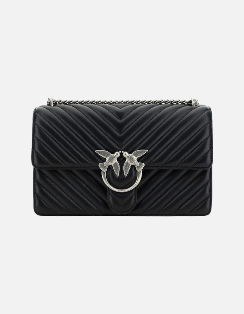 Classic Leather Quilted Shoulder Bag with Chain Strap Women - Black