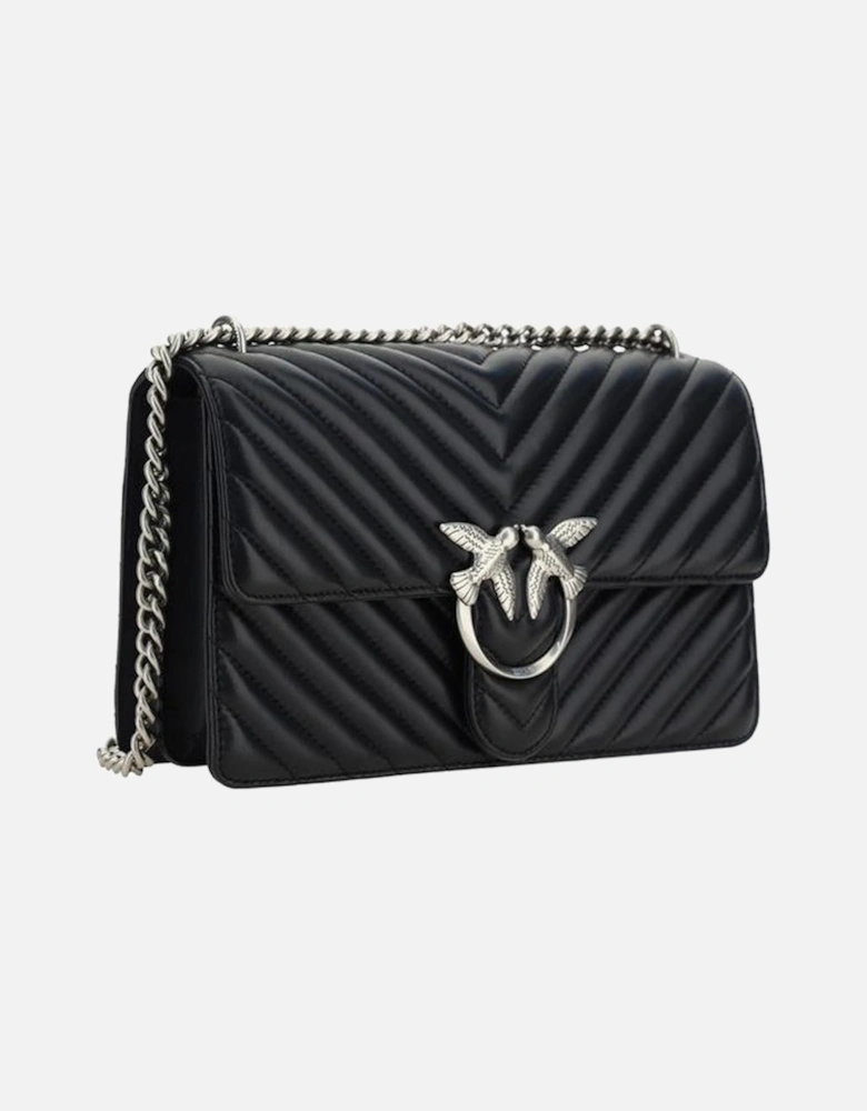 Classic Leather Quilted Shoulder Bag with Chain Strap Women - Black