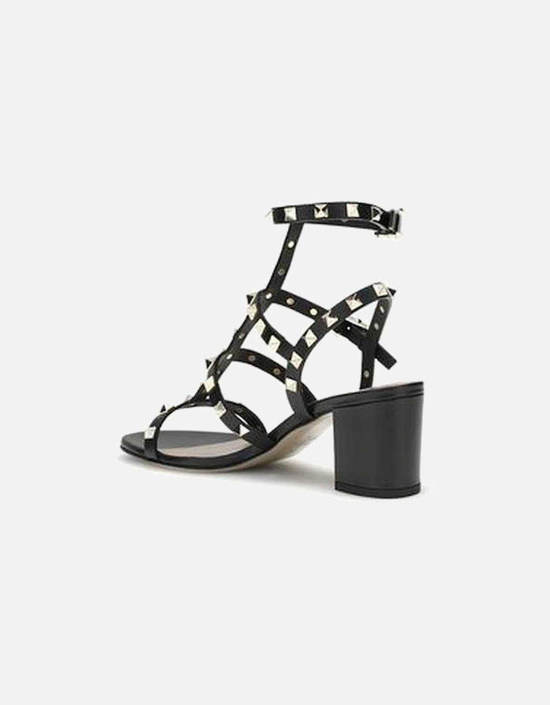 Rockstud Leather Sandals with Chunky Heel Women - Black
